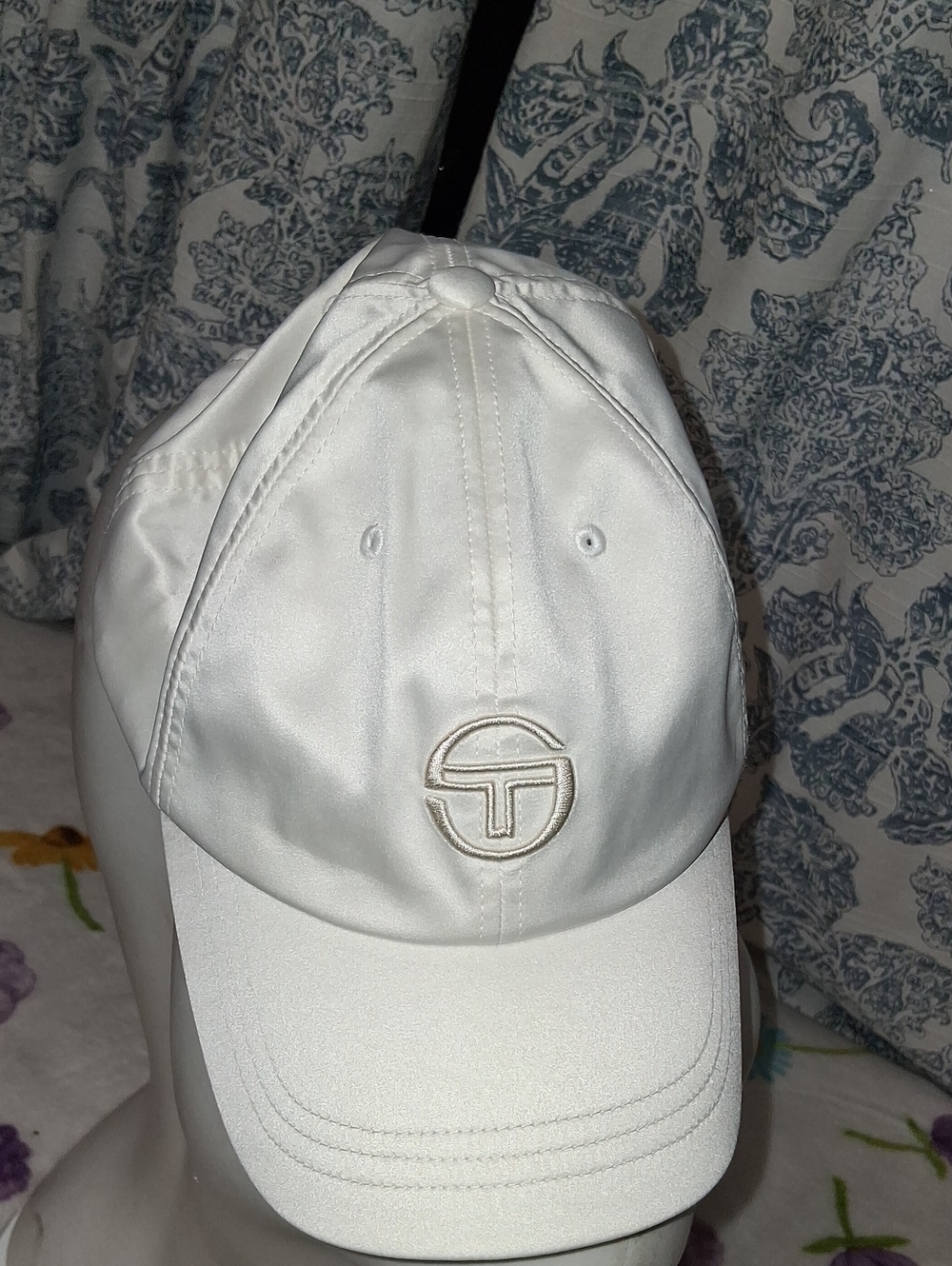 Sergio Tacchini White Satin Baseball Cap with Embroidered Logo
